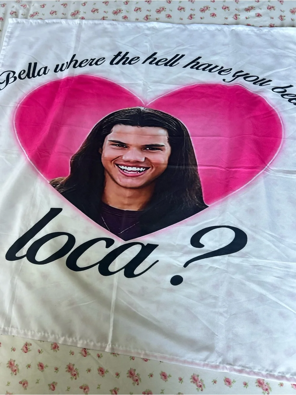 Bella Where the Heck have you been Loca? White Banned with Pink Heart Graphic